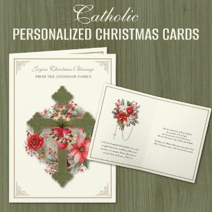 Kerstmis Katholieke Maagd Maria Hart Poinsettia's  Feestdagen Kaart