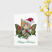 Kerstmis katje kerstkaart kaart (Gele Bloem)