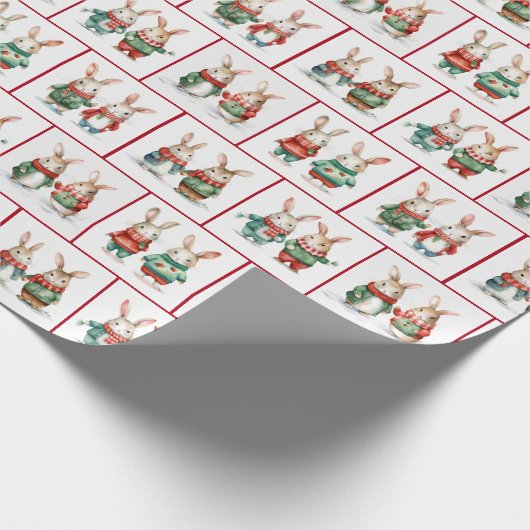 Kerstmis katoenstaart konijn koppels cadeaupapier (Hoek)