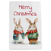 Kerstmis Katoenstaart Konijn Paar Medium Cadeauzakje (Voorkant)