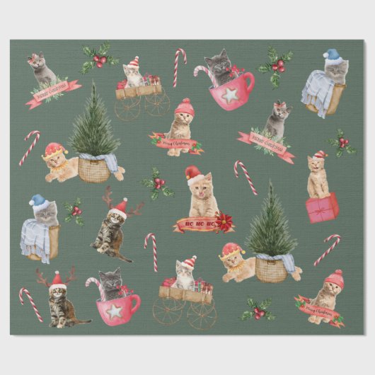 Kerstmis-Katten Cadeaupapier (Vlak)