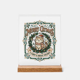 Kerstmis Katten Kerst Vintage Vector Kunst Shirt Acryl Bord