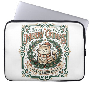 Kerstmis Katten Kerst Vintage Vector Kunst Shirt Laptop Sleeve