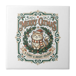 Kerstmis Katten Kerst Vintage Vector Kunst Shirt Tegeltje