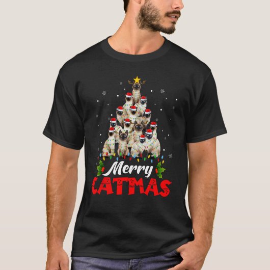 Kerstmis Katten Kerstman Siamese Kat Kerstboom Dec T-shirt (Voorkant)