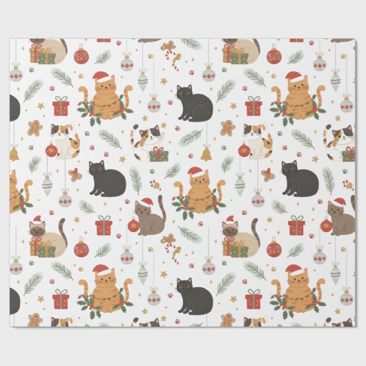 Kerstmis Katten Patroon Geschenk Cadeaupapier (Vlak)