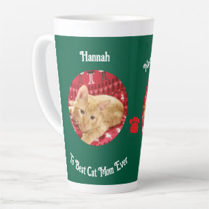 Kerstmis, kattenfoto, aanpasbare grote 17 oz latte mok