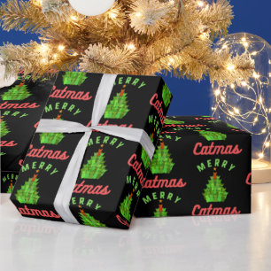 Kerstmis Kattig Grappig Kerst Kat Boom Patroon Cadeaupapier