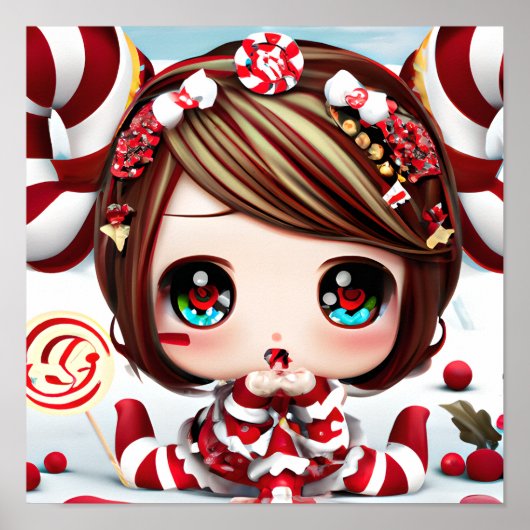 Kerstmis kawaii baby met snoep en heldere ogen poster (Voorkant)