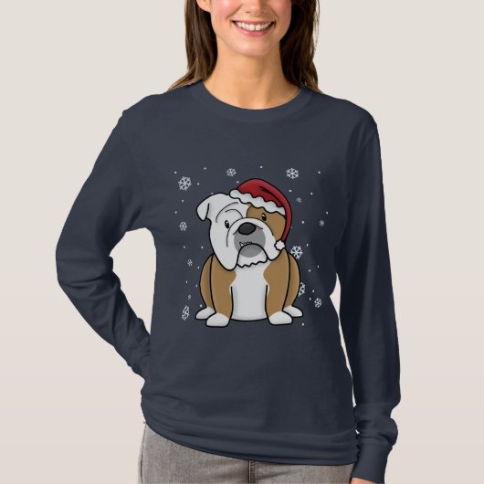 Kerstmis Kawaii English Bulldog T-shirt (Voorkant)