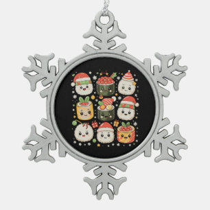 Kerstmis Kawaii Sushi Kerstman Japans Eten Xmas Tin Sneeuwvlok Ornament