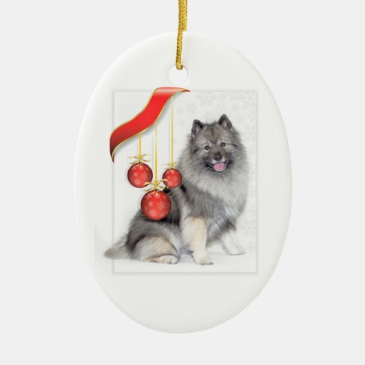 Kerstmis Keeshond Keramisch Ornament (Voorkant)