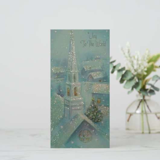 Kerstmis Kerk Glitter Winter Vintage  Feestdagenkaart (Staand voorkant)