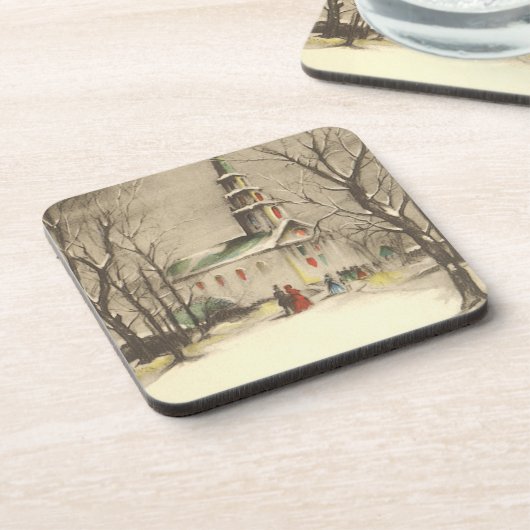 Kerstmis, kerk in winterslaap bier onderzetter (Linkerzijde)