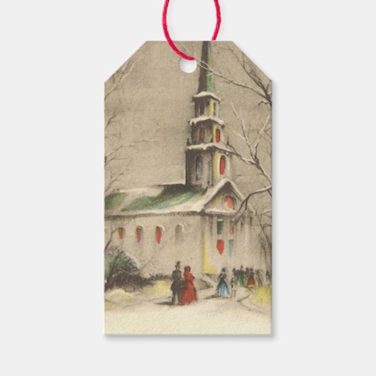 Kerstmis, kerk in winterslaap cadeaulabel (Voorkant)