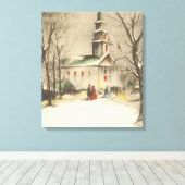 Kerstmis, kerk in winterslaap canvas afdruk (Insitu (Houten vloer))