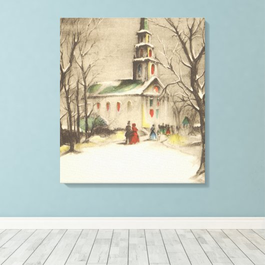 Kerstmis, kerk in winterslaap canvas afdruk (Insitu (Houten vloer))