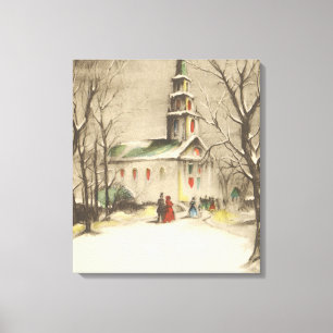 Kerstmis, kerk in winterslaap canvas afdruk