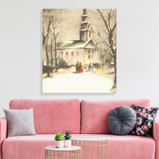 Kerstmis, kerk in winterslaap canvas afdruk (Insitu (Woonkamer))