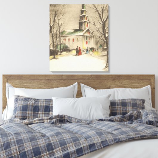 Kerstmis, kerk in winterslaap canvas afdruk (Insitu (Slaapkamer))