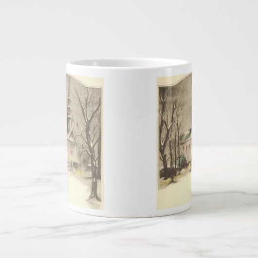 Kerstmis, kerk in winterslaap grote koffiekop (Voorkant)