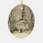 Kerstmis, kerk in winterslaap keramisch ornament (Rechts)