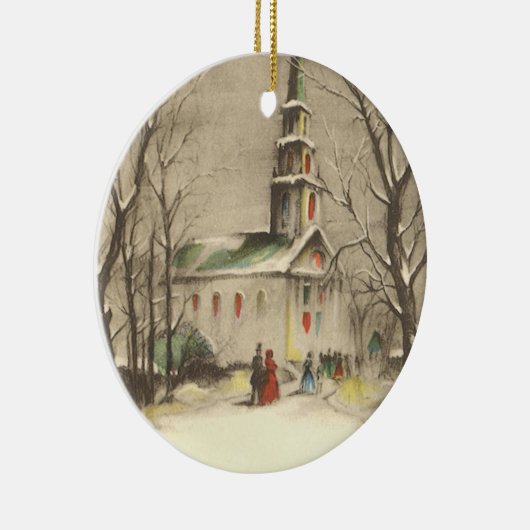Kerstmis, kerk in winterslaap keramisch ornament (Rechts)