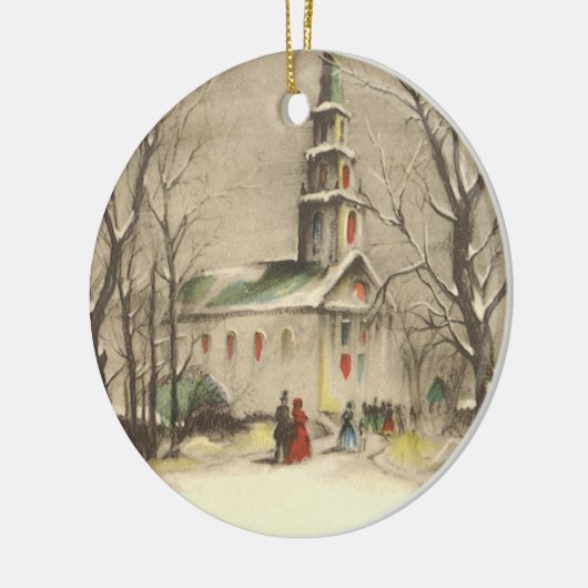 Kerstmis, kerk in winterslaap keramisch ornament (Links)