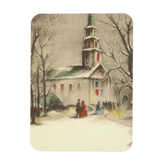 Kerstmis, kerk in winterslaap magneet (Verticaal)