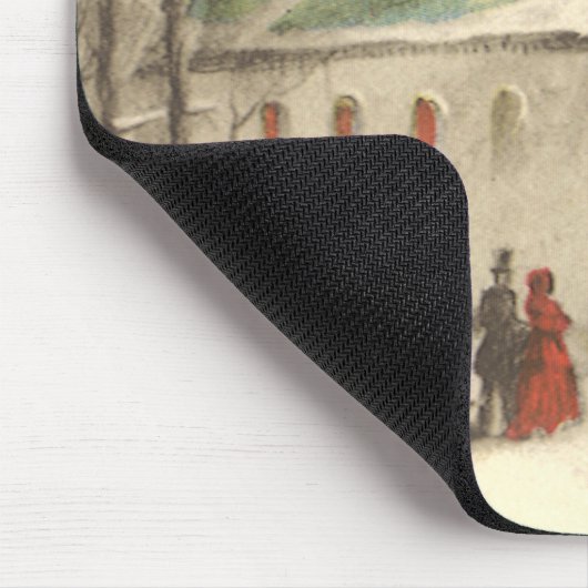 Kerstmis, kerk in winterslaap muismat (Hoek)