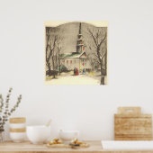 Kerstmis, kerk in winterslaap poster (Keuken)