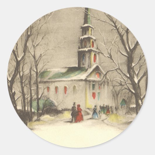 Kerstmis, kerk in winterslaap ronde sticker (Voorkant)