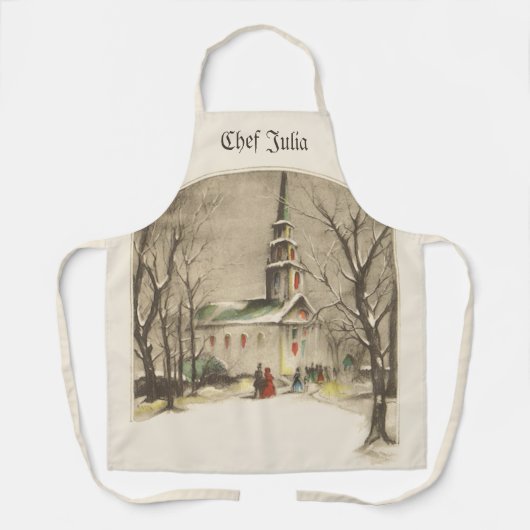 Kerstmis, kerk in winterslaap schort (Voorkant)