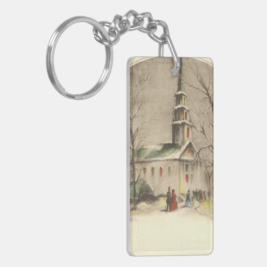 Kerstmis, kerk in winterslaap sleutelhanger (Voorkant Links)