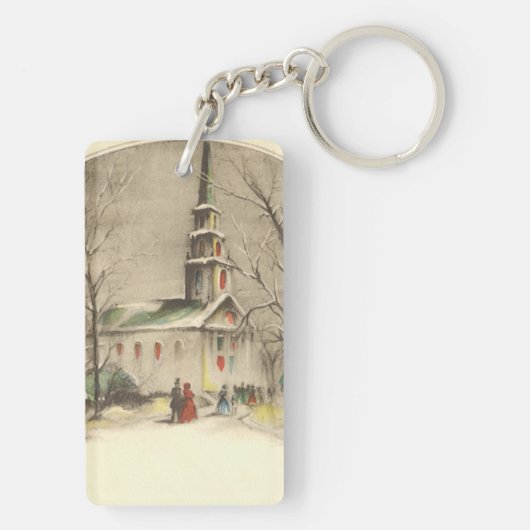 Kerstmis, kerk in winterslaap sleutelhanger (achterkant)