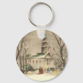 Kerstmis, kerk in winterslaap sleutelhanger (Voorkant)