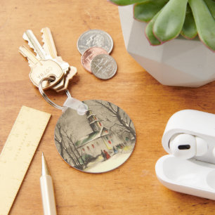 Kerstmis, kerk in winterslaap sleutelhanger