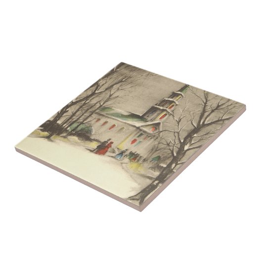 Kerstmis, kerk in winterslaap tegeltje (Zijkant)