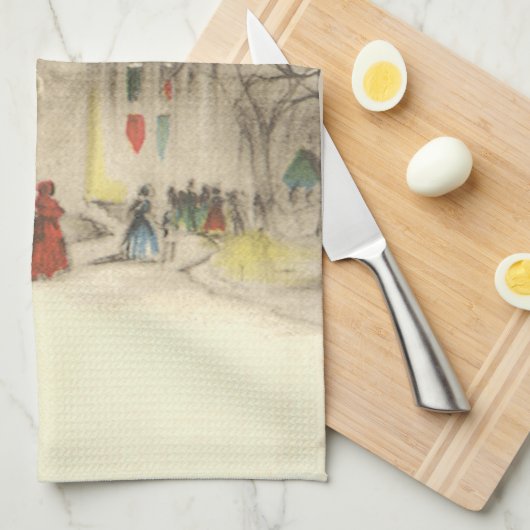 Kerstmis, kerk in winterslaap theedoek (Quarter Fold)