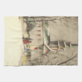 Kerstmis, kerk in winterslaap theedoek (Horizontaal)