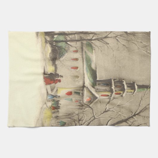 Kerstmis, kerk in winterslaap theedoek (Horizontaal)