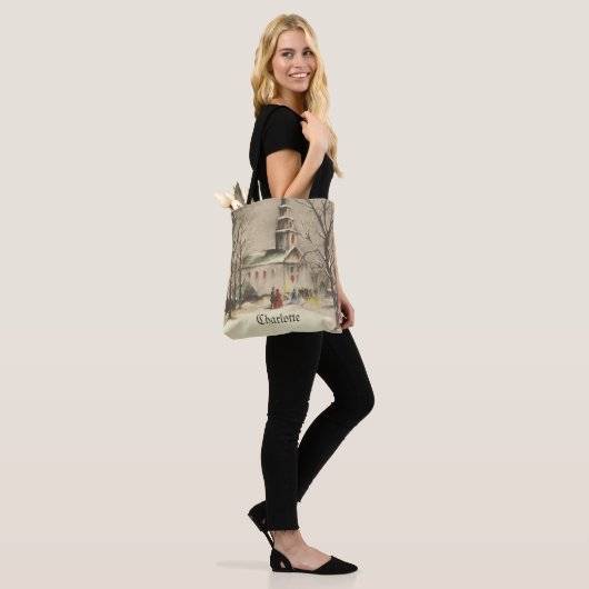 Kerstmis, kerk in winterslaap tote bag (Op model)