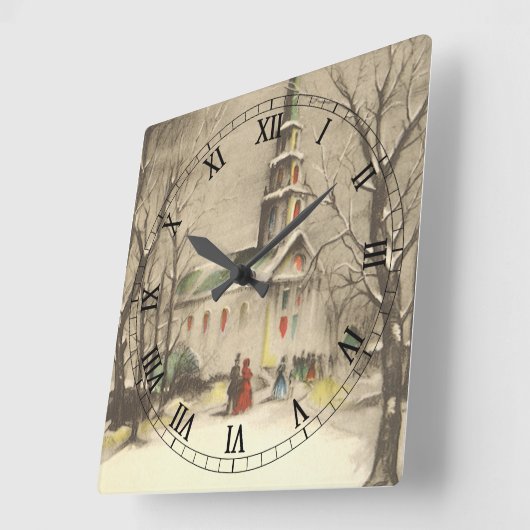 Kerstmis, kerk in winterslaap vierkante klok (Hoek)