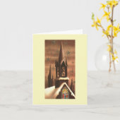 Kerstmis Kerk Toren Antiek Kaart (Gele Bloem)