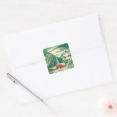 Kerstmis kerkdorp in de sneeuw in de winter vierkante sticker (Envelop)