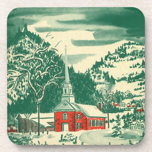 Kerstmis kerkdorp in winters landschap onderzetter (Voorkant)