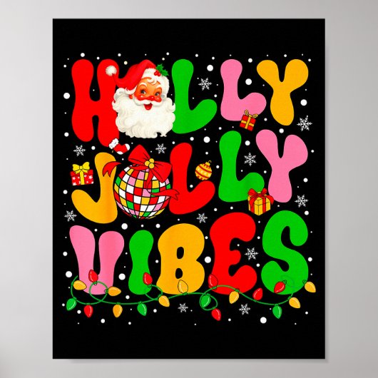 Kerstmis Kerst Jolige Trillingen Kerstman Kerstlic Poster (Voorkant)