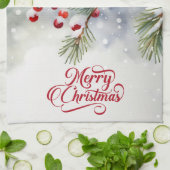Kerstmis Kerst met Rode Bessen Keukenhanddoek (Gevouwen)