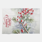 Kerstmis Kerst met Rode Bessen Keukenhanddoek (Horizontaal)