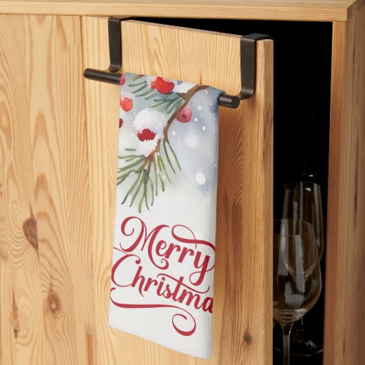 Kerstmis Kerst met Rode Bessen Keukenhanddoek (Derde Gevouwen)